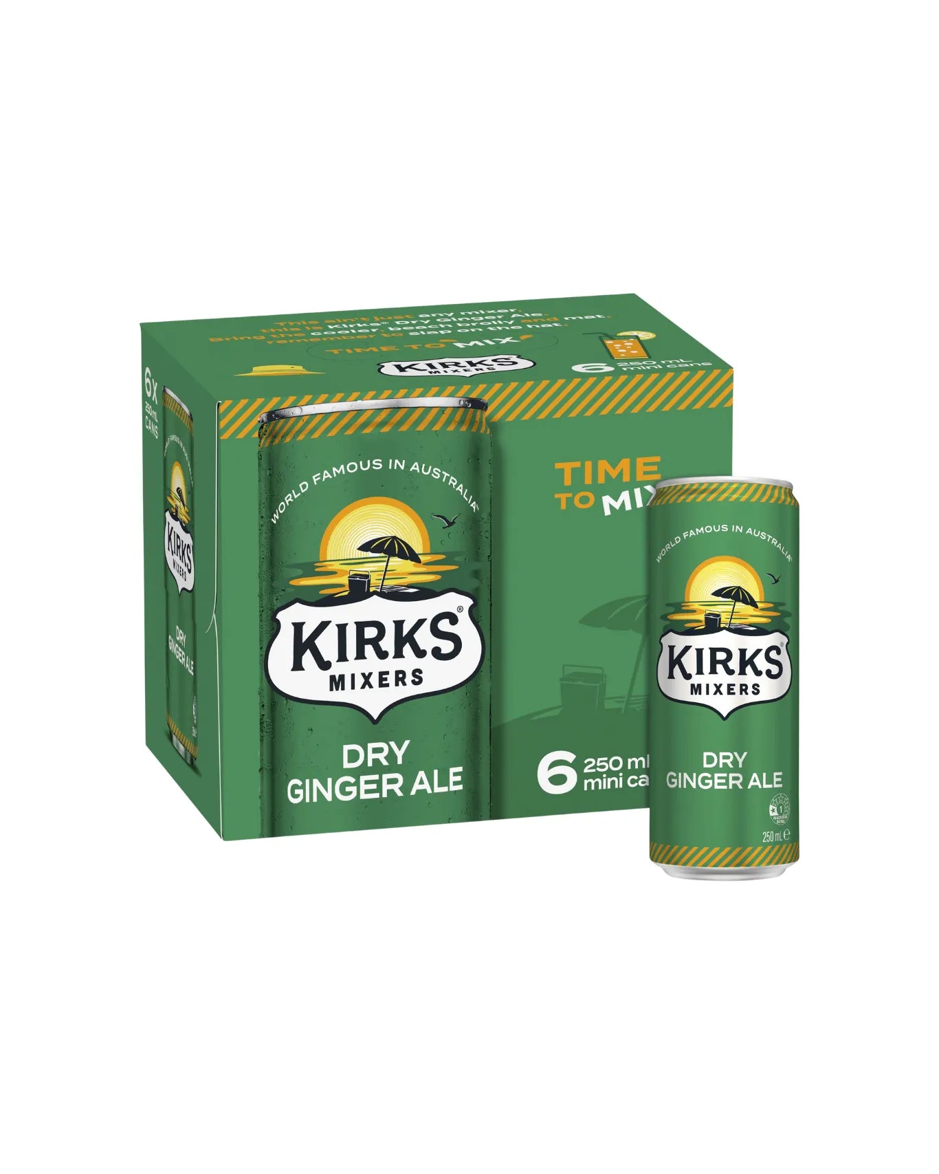 KIRKS DRY GINGER ALE 250ML CANS MINI 6 PACKS